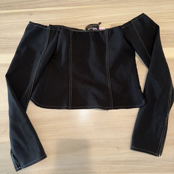 NWT PrettyLittleThing PLT Label Black Contrast Stitch Corset Top Women's Size 2 - Picture 9 of 9